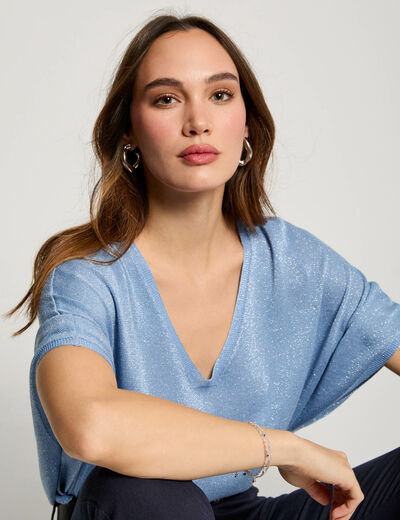 Jersey manga 3/4 bleu gris mujer