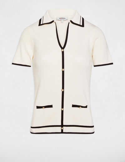Jersey ajustado de rayas marfil mujer