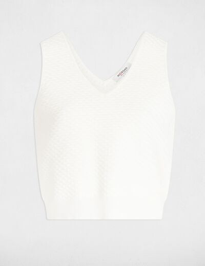 Top punto escote en V blanco mujer