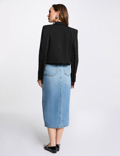 Americana con flecos negro mujer