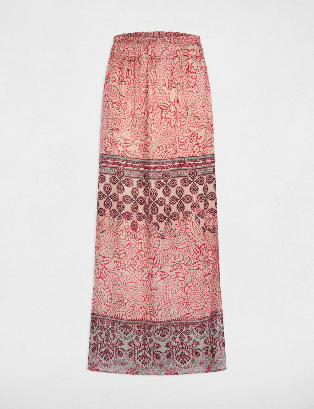 Falda larga fluida multicolor mujer
