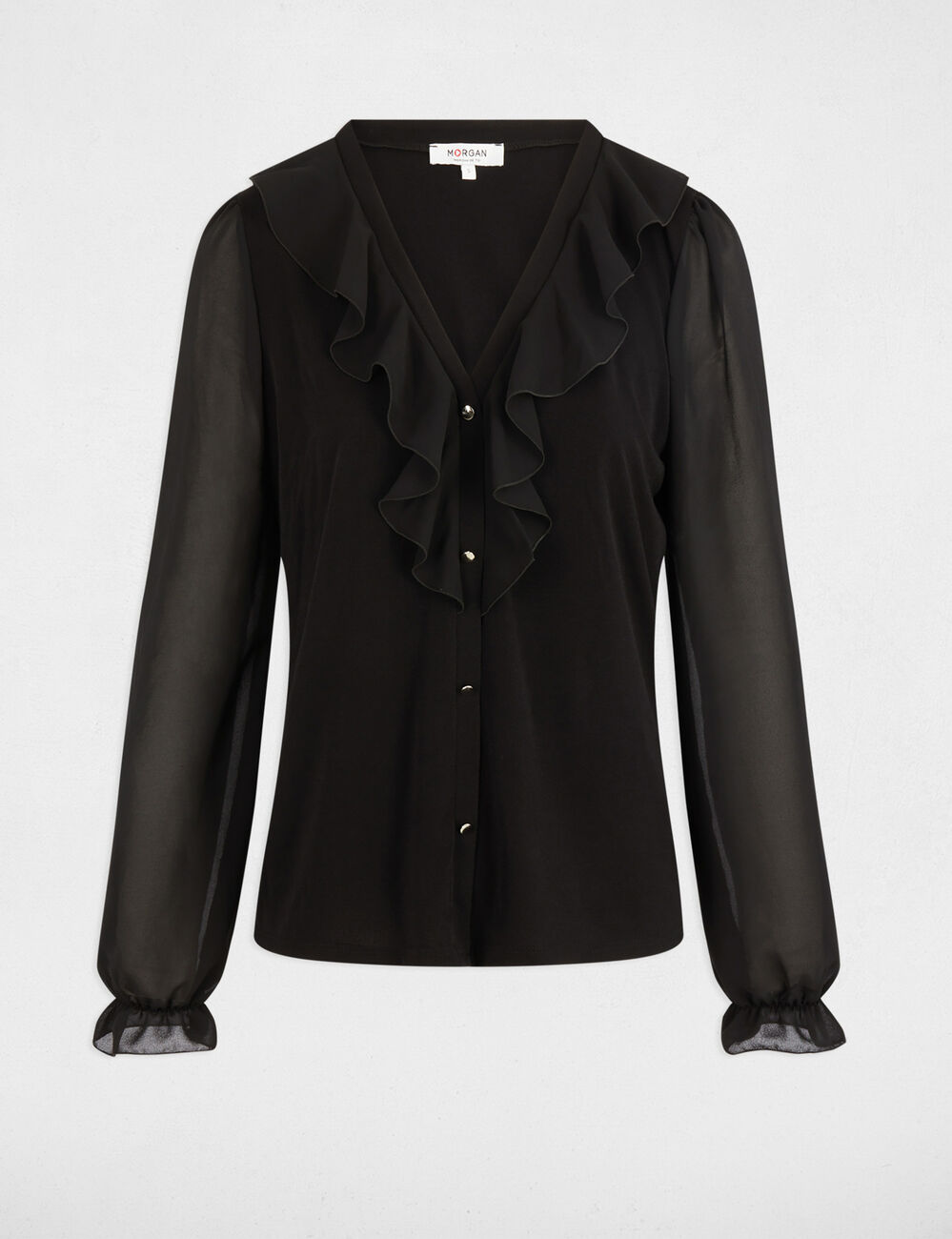 Camiseta de gasa con cuello en v negro mujer