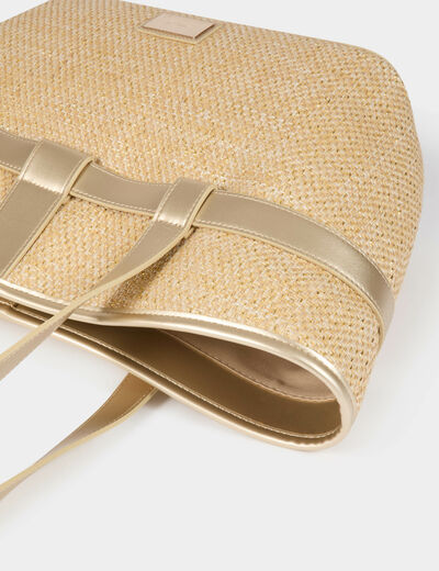 Bolso shopper trenzado beige mujer