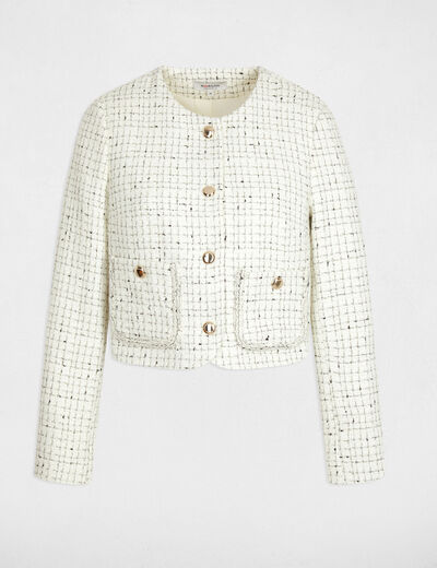 Chaqueta entallada cuello redondo marfil mujer