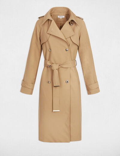 Trench largo con cuello sastre beige mujer