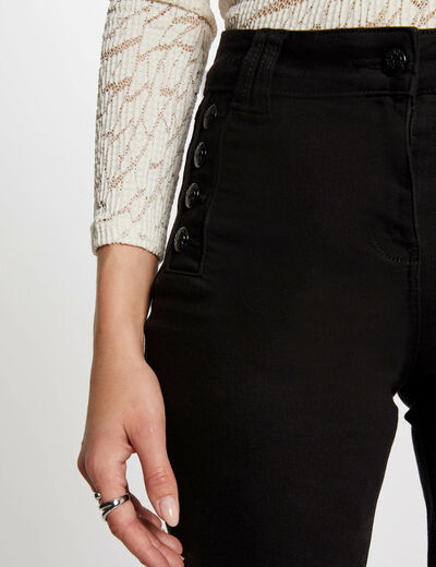 Vaquero flare talle alto negro mujer