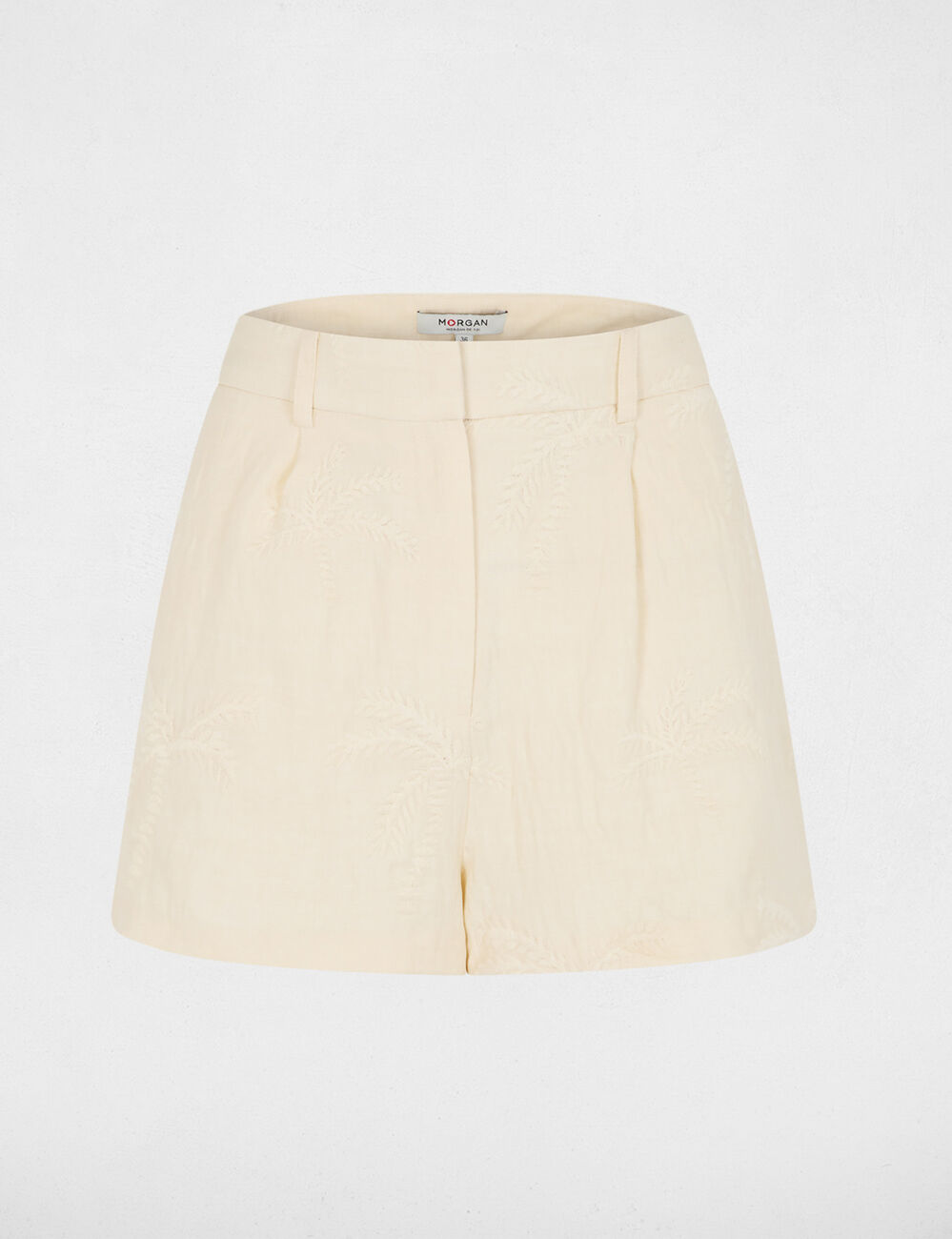 Pantal&oacute;n corto de tiro alto creme mujer