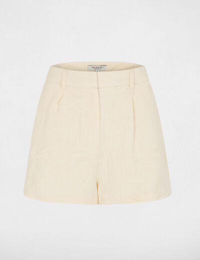 Pantal&oacute;n corto de tiro alto creme mujer
