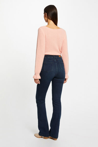Jersey manga larga con cuello redondo corail mujer