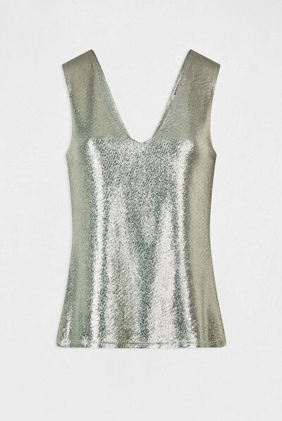 Top con hilos metalizados azul mujer