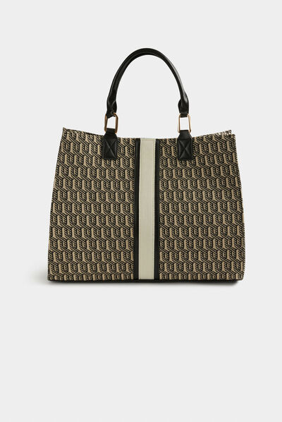 Bolso shopper estampado gráfico negro mujer
