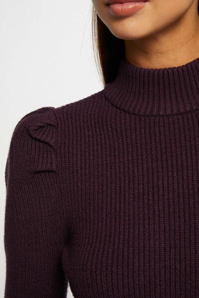 Jersey manga larga con cuello alto violeta oscuro mujer