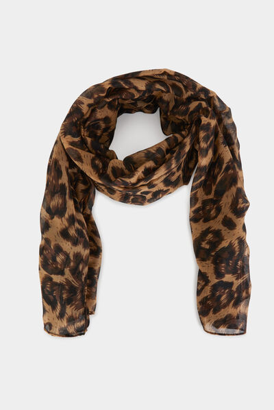 Fular estampado animal marrón mujer