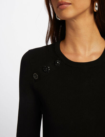 Jersey manga larga con botones negro mujer