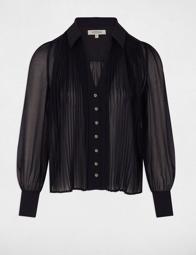 Camisa manga larga pliegues marino mujer