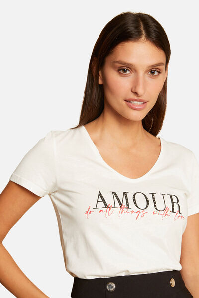 Camiseta de manga corta con mensaje crudo mujer