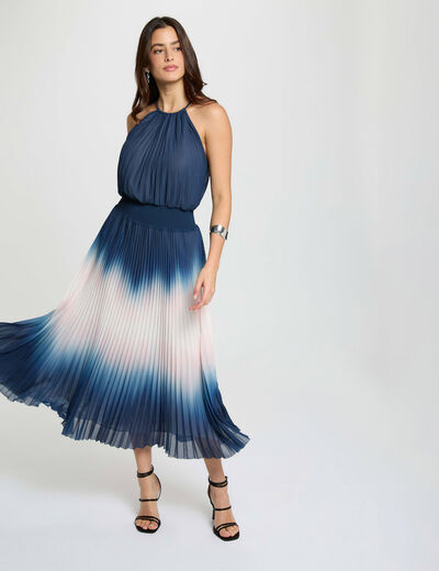 Vestido largo plisado multicolor mujer