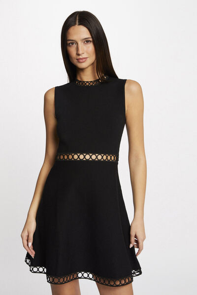 Vestido patinadora de punto con bandas negro mujer