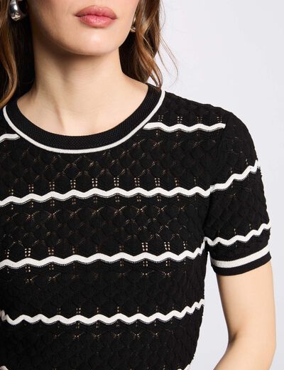 Jersey manga corta y rayas negro mujer