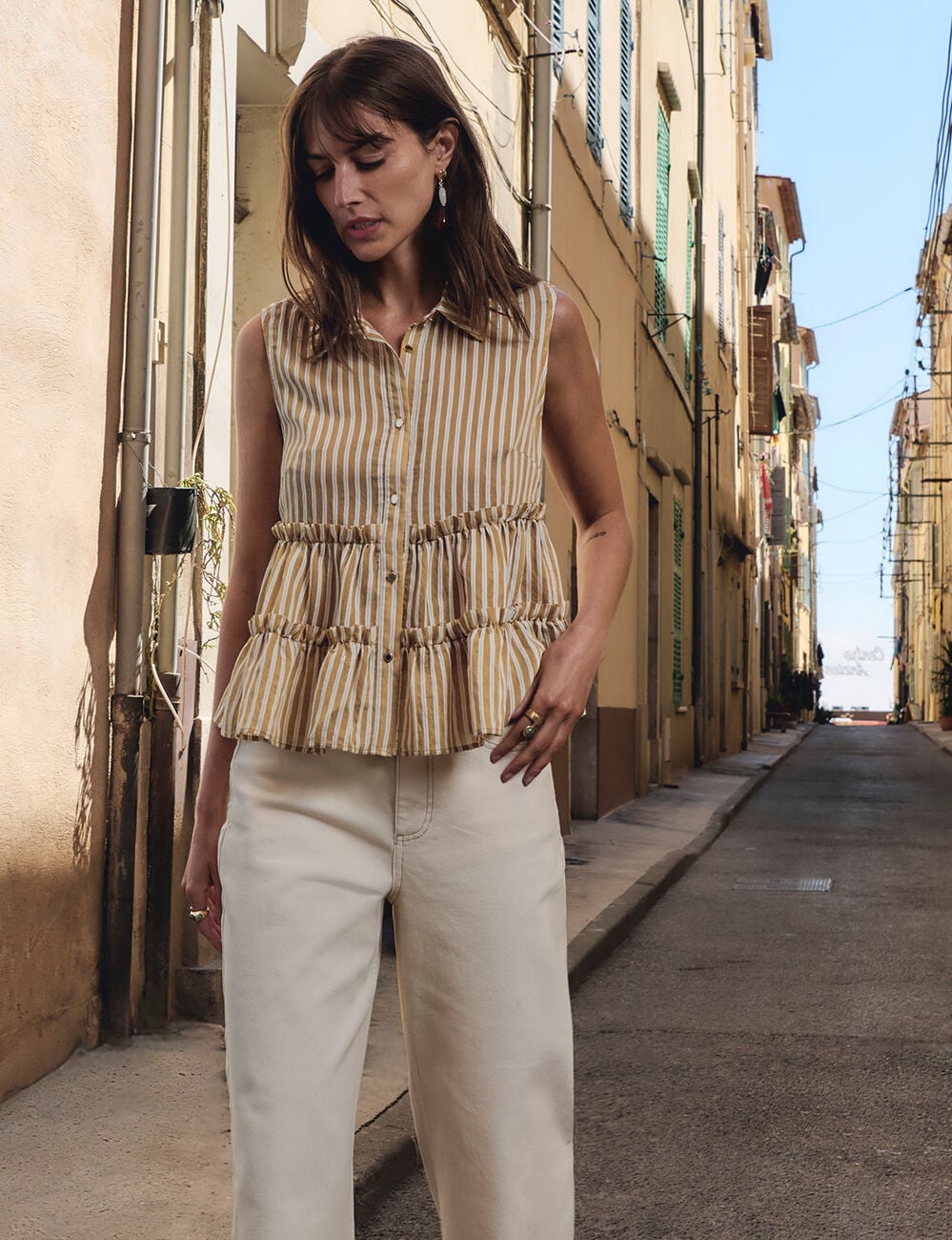 Camisa sin mangas a rayas multicolor mujer