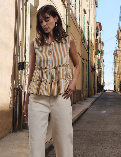 Camisa sin mangas a rayas multicolor mujer