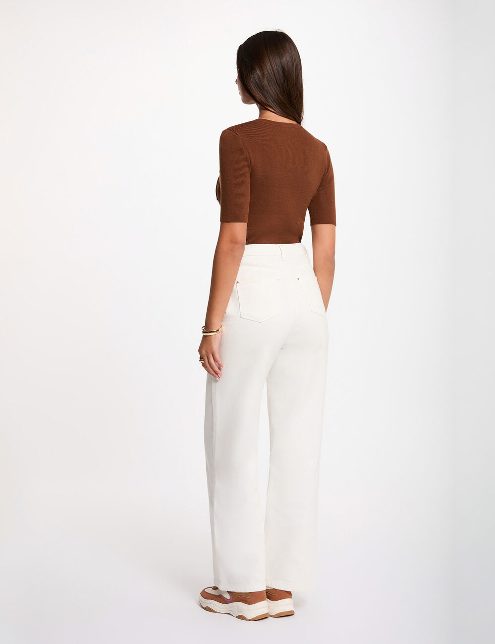 Jersey cuello redondo mangas cortas marr&oacute;n chocolate mujer