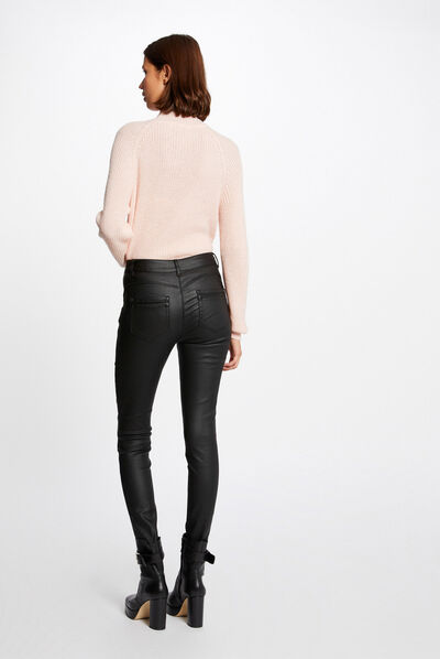 Pantalón skinny efecto mojado negro mujer