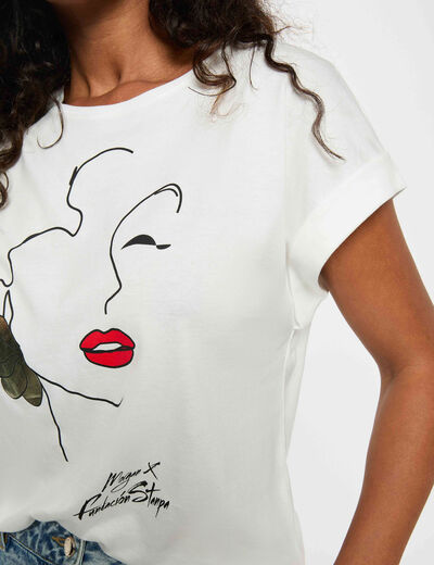 Camiseta recta con cuello redondo blanco mujer