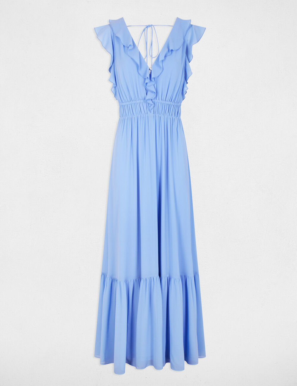 Vestido largo con cuello en v azul lavanda mujer