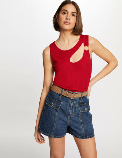 Camiseta sin manga abertura rojo medio mujer