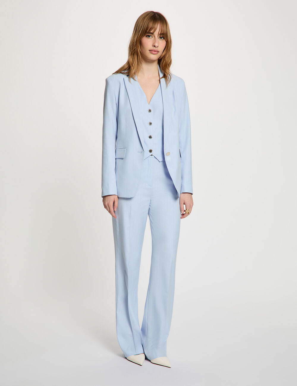 Chaqueta entallada de rayas azul cielo mujer