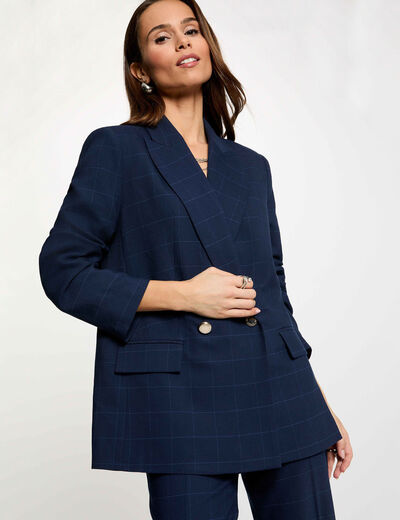 Blazer recto de cuadros azul marino mujer