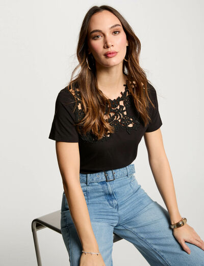 Camiseta manga corta negro mujer