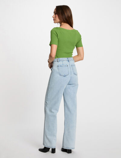 Jersey cuello barco y botones vert anis mujer