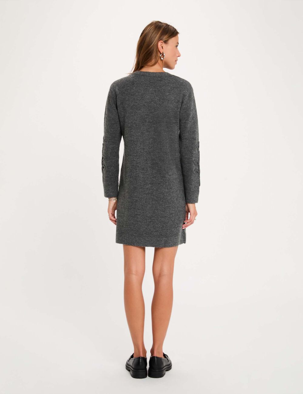 Vestido de punto manga larga gris oscuro mujer