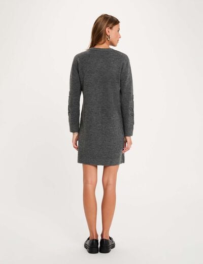 Vestido de punto manga larga gris oscuro mujer