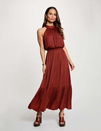 Vestido largo acampanado holgado marr&oacute;n co&ntilde;ac mujer