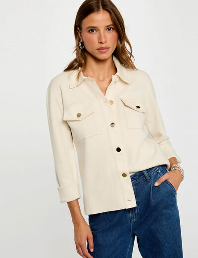 Jersey corto con cuello vuelto marfil mujer