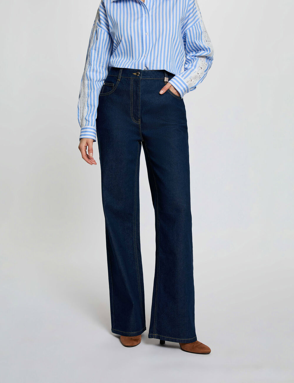 Vaquero ancho de tiro alto denim crudo mujer
