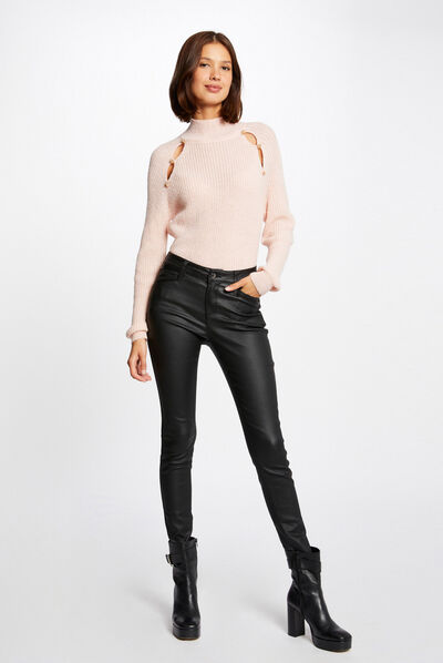 Pantalón skinny efecto mojado negro mujer