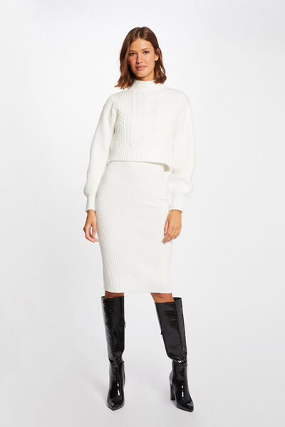 Vestido de punto ajustado efecto 2 en 1 crudo mujer