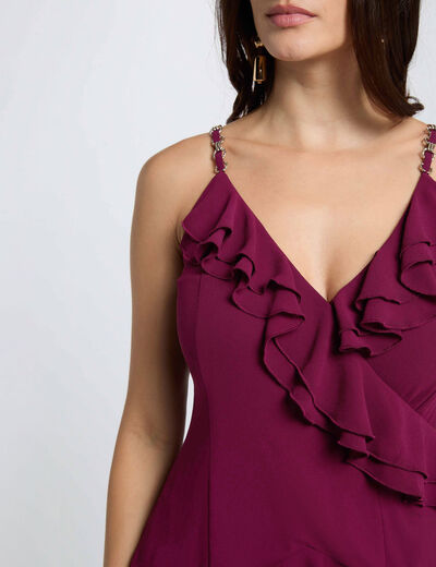 Vestido corto con cuello en V ciruela mujer