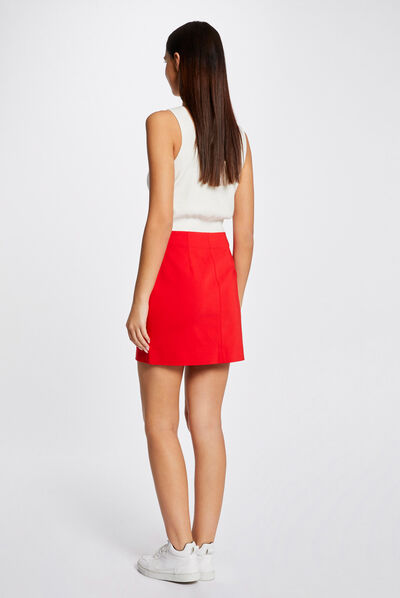 Falda recta talle alto con botones rojo mujer
