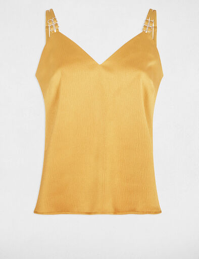top saten con tirantes amarillo mostaza mujer Top satén con tirantes amarillo mostaza mujer