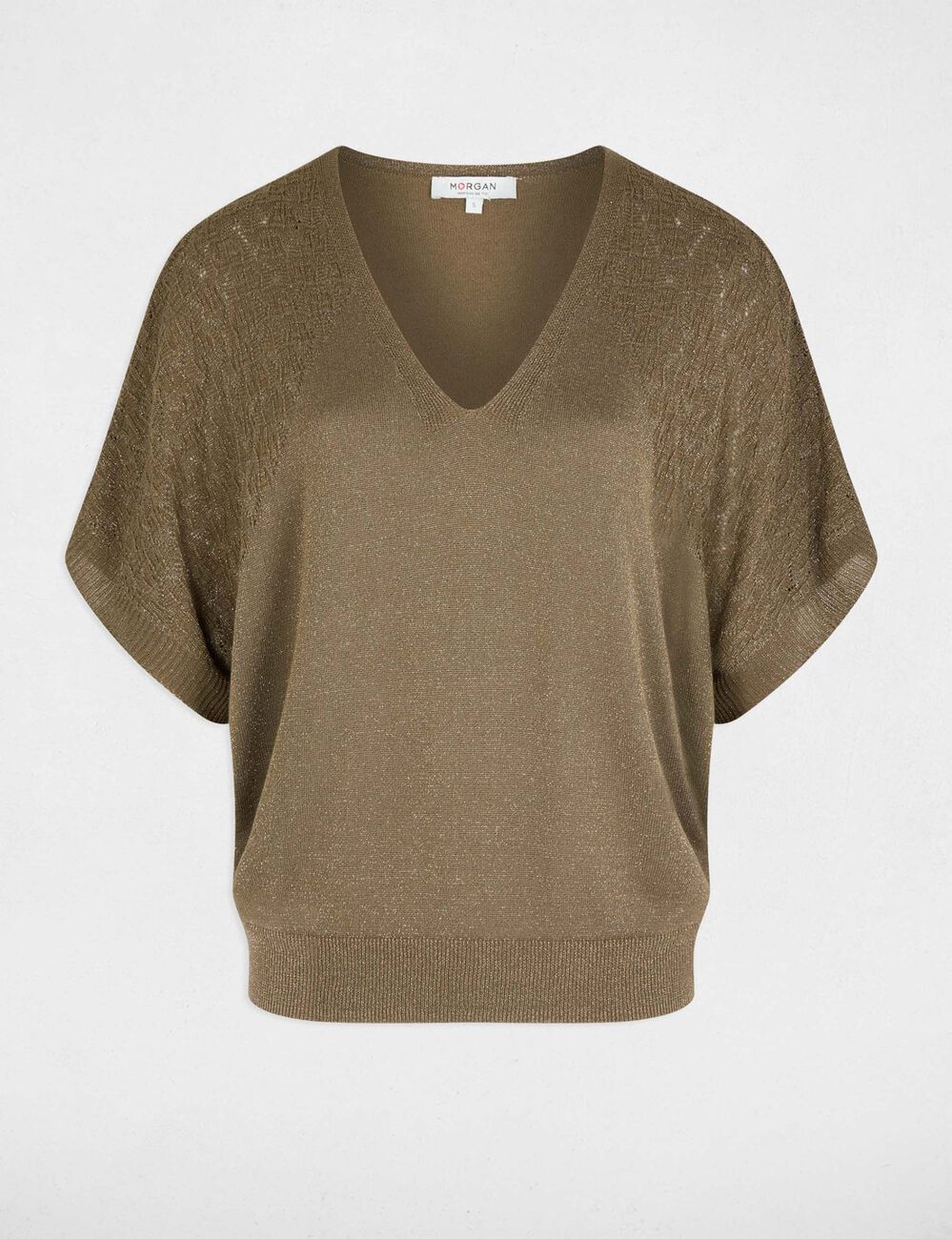 Jersey oversize con cuello v verde caqui mujer