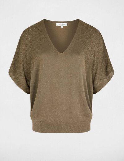 Jersey oversize con cuello v verde caqui mujer
