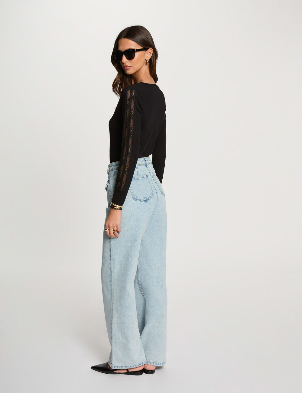 Jersey escote en V negro mujer