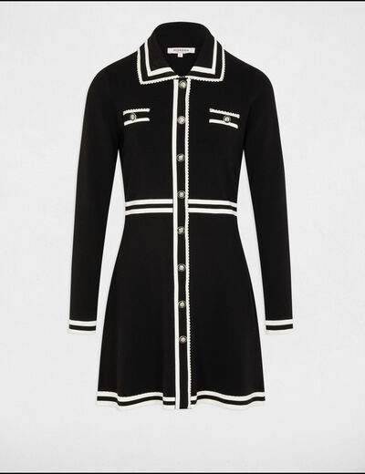 Vestido punto corto evasé negro mujer