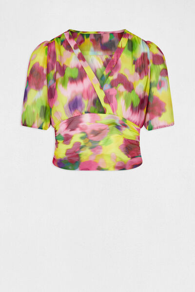 Blusa manga corta estampado abstracto multicolor mujer