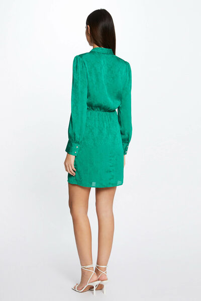 Vestido recto drapeado estampado verde mujer
